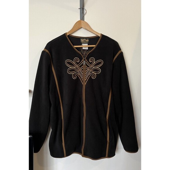 Bob Mackie Vintage Brown Gold Embroidered Fleece Jacket Size 2X - Picture 1 of 9